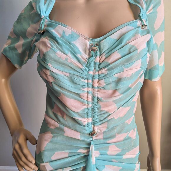 Anthropologie Beguile by Byron Lars Gingko Green Midi Dress Ruching Designer 2 - Picture 10 of 13